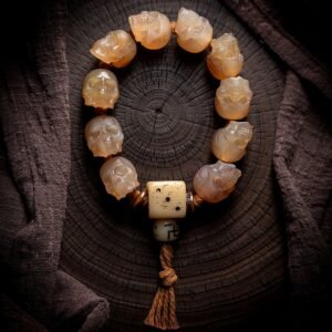 Blessed Tibetan Bone Skull Bracelet Handmade with Yak Bone and Goat Horn Beads