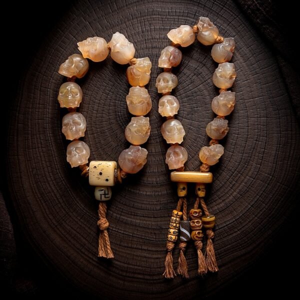 blessed tibetan bone skull bracelet handmade with yak bone and goat horn beads