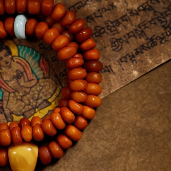 natural old baltic amber mala beads with turquoise 108 beads tibetan buddhist prayer necklace