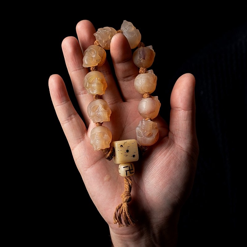 blessed tibetan bone skull bracelet handmade with yak bone and goat horn beads