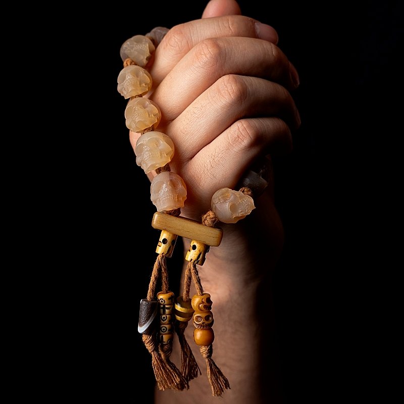 blessed tibetan bone skull bracelet handmade with yak bone and goat horn beads