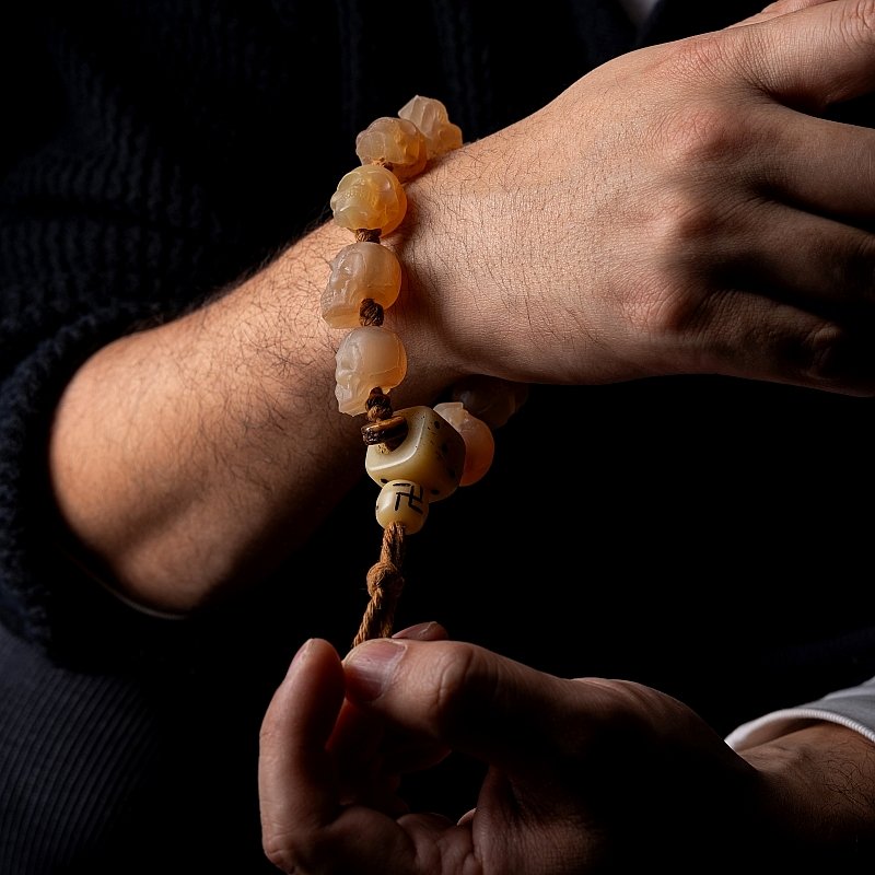blessed tibetan bone skull bracelet handmade with yak bone and goat horn beads
