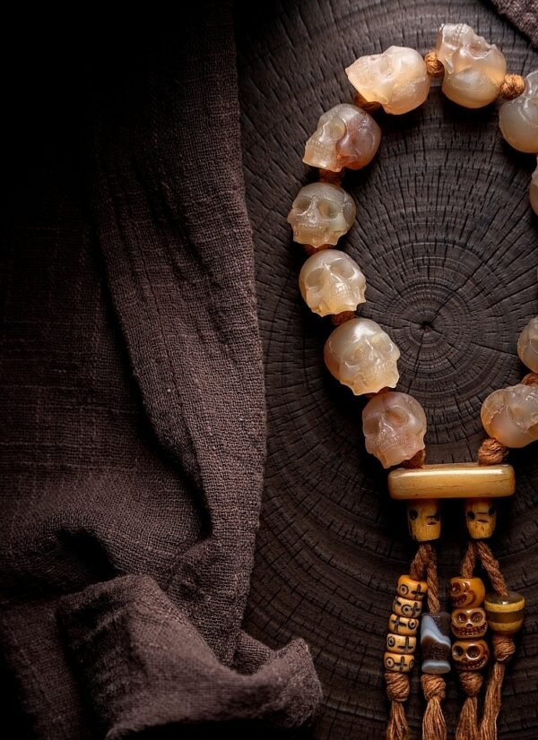 blessed tibetan bone skull bracelet handmade with yak bone and goat horn beads