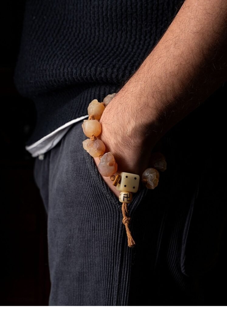 blessed tibetan bone skull bracelet handmade with yak bone and goat horn beads